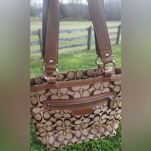 Coach Tan and Brown Signature Shoulder Bag